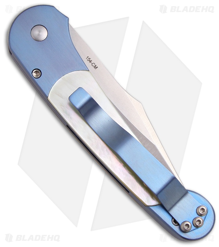 Pro-Tech Custom Titanium Monaco Automatic Knife w/ Gold Lip Pearl (3.3" Satin)