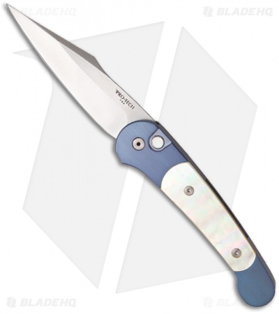 Pro-Tech Custom Titanium Monaco Automatic Knife w/ Gold Lip Pearl (3.3" Satin)