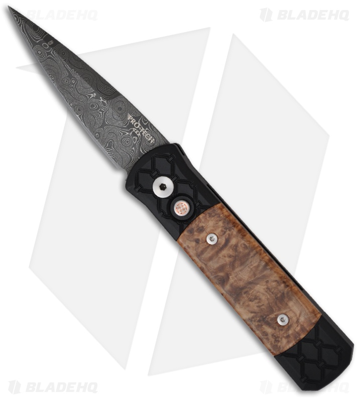 Pro-Tech Custom Damascus Godson Knife Weave Handle w/ Black Ash Burl Wood 741-D