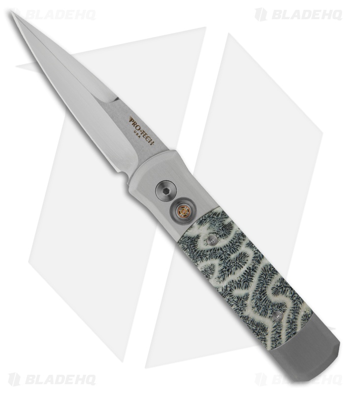 Protech Steel Custom Godson Automatic Knife w/ Brain Coral (3.15" Mirror Plain)