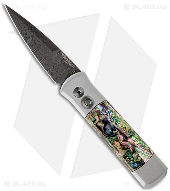 Protech Godson Steel Custom Automatic Knife w/ Abalone (3.15" Damascus)