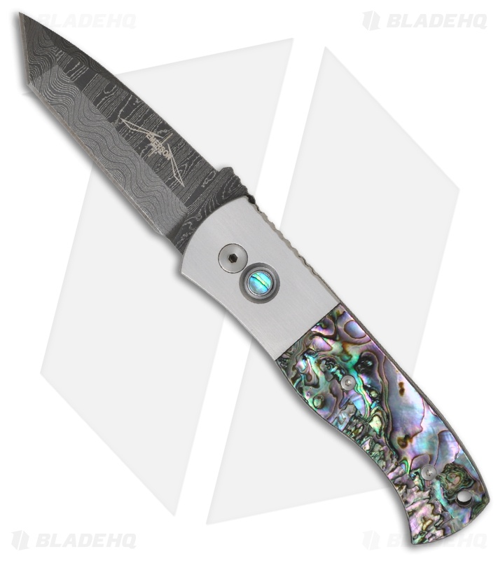Custom Pro-Tech Emerson CQC-7 Automatic Knife w/ Abalone Inlays (3.25" Damascus)