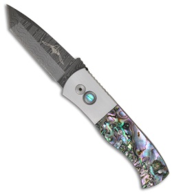 Custom Pro-Tech Emerson CQC-7 Automatic Knife w/ Abalone Inlays (3.25" Damascus)