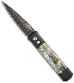 Pro-Tech Custom Godfather Automatic Knife Black w/ Abalone (4" Damascus)