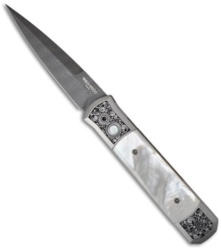 Pro-Tech Godfather Ultimate Custom Steel Knife Mother of Pearl (4" Damascus) 