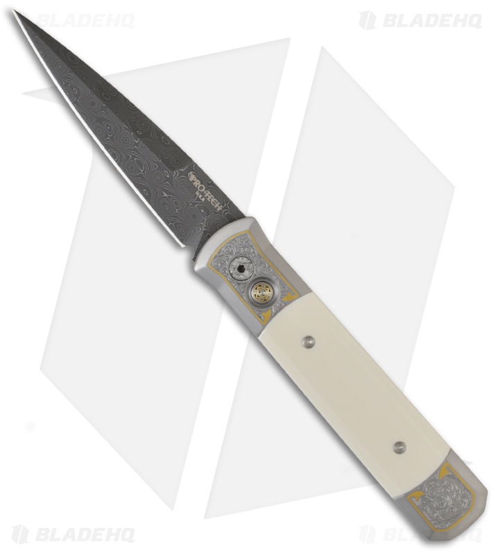 Pro-Tech Godfather Ultimate Custom Steel Knife w/ Pre-Ban Ivory (4" Damascus)