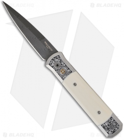 Pro-Tech Godfather "Ultimate Custom" Ivory Knife Bruce Shaw Engraved (Damascus)