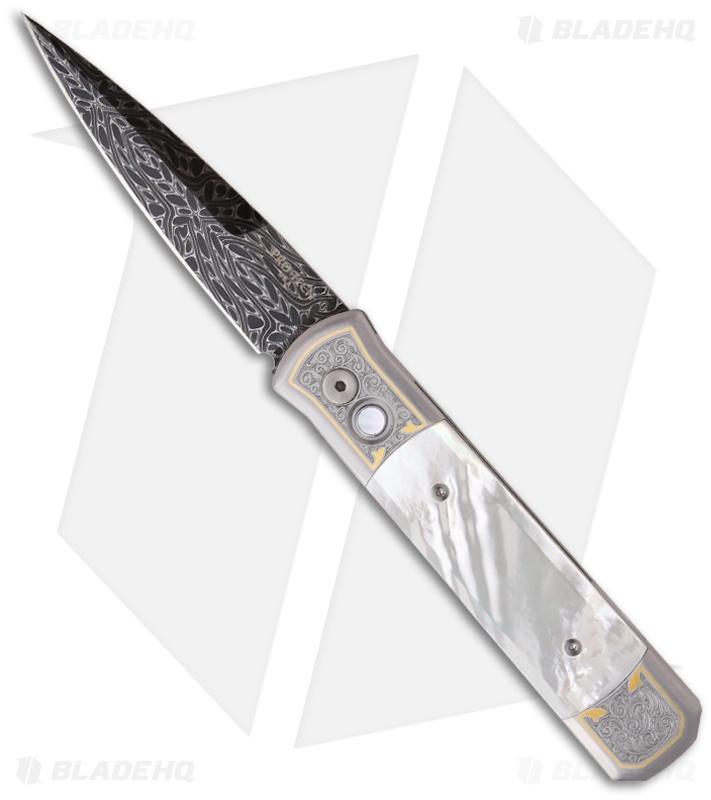 Pro-Tech Ultimate Custom Steel Godfather Knife w/ Mother of Pearl (4" Damascus)