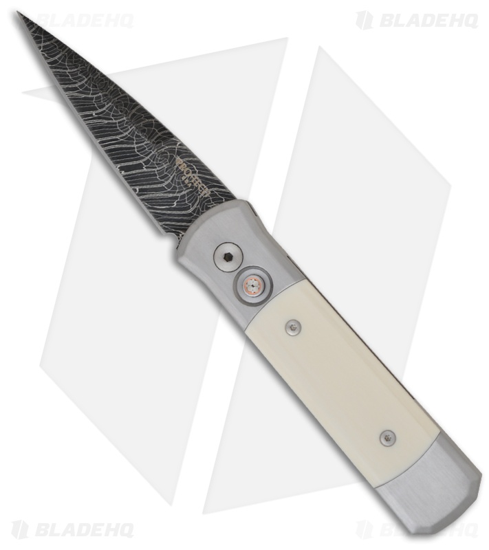 Pro-Tech Godson 416 Steel Custom Automatic Knife w/ Ivory Inlays (Damascus)