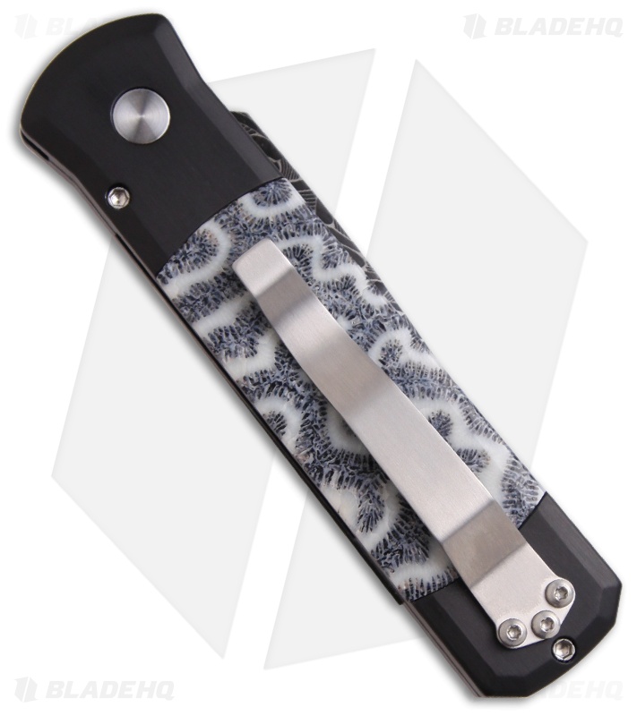 Pro-Tech Damascus Custom Godson Automatic Knife w/ Brain Coral (3.15" Plain)