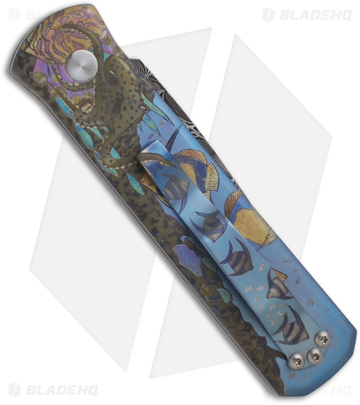 Pro-Tech Blue Octopus Godson Automatic Knife One of a Kind Beaver (Damascus)