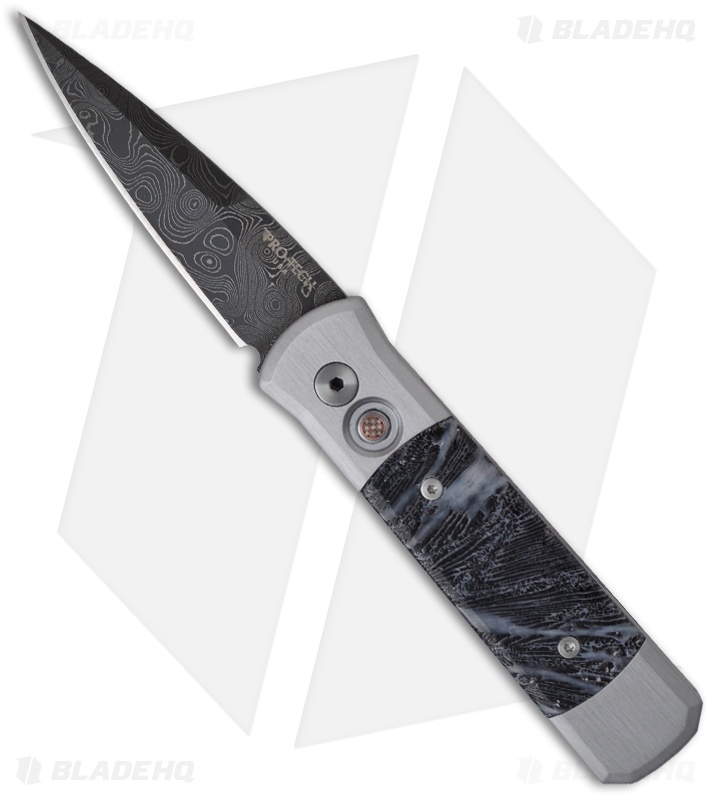Pro-Tech Custom Damascus Godson Automatic Knife w/ Brain Coral (3.15" Plain)