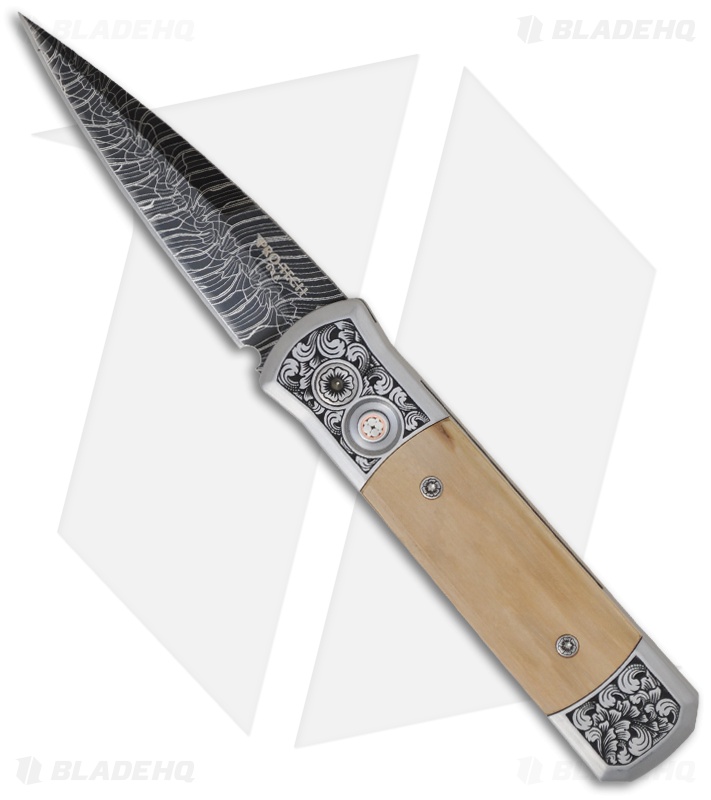 Pro-Tech Knives Custom Steel Godson Knife w/ Mastodon Ivory (Damascus)