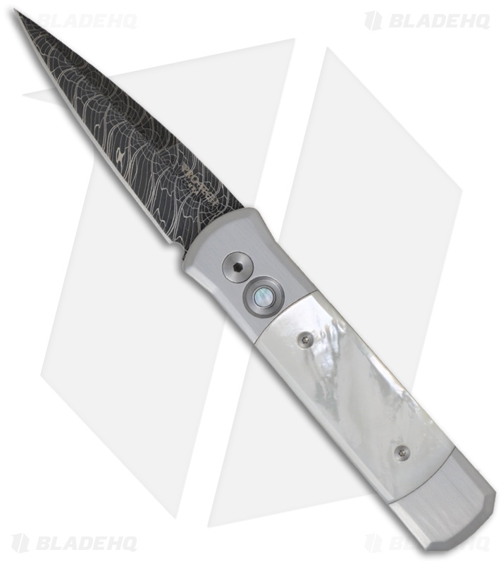 Pro-Tech Knives Custom Steel Godson Knife w/ Mother of Pearl (3.15" Damascus)