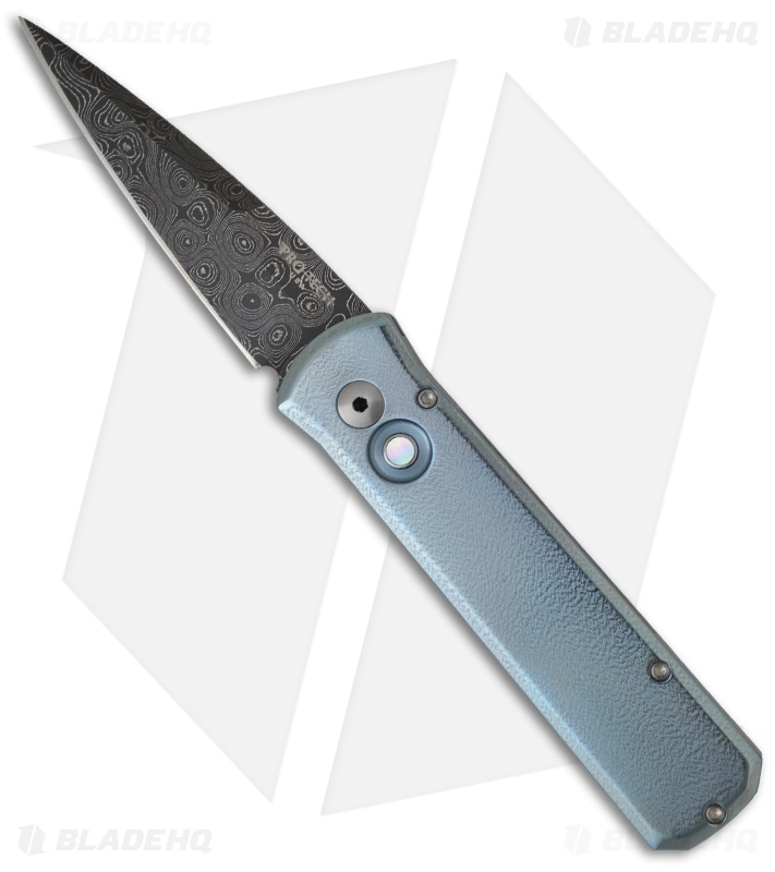 Pro-Tech Custom Titanium Godson Blue "Orange Peel" Finish (Damascus)