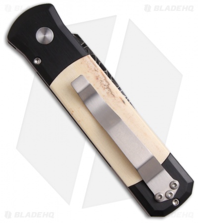 Pro-Tech Damascus Custom Godson Auto Knife w/ Light Mastodon Ivory (3.15" Plain)