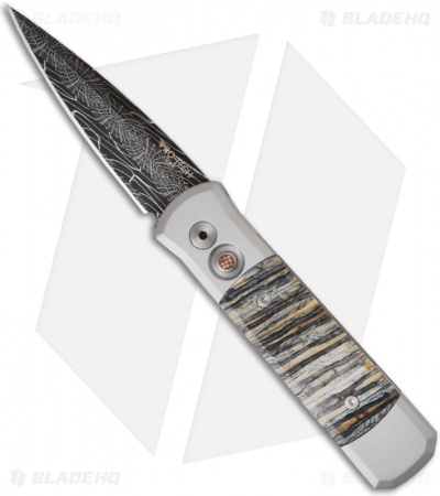 Pro-Tech Custom Godson Mastodon Tooth w/ Stainless Steel Frame (Damascus Blade)