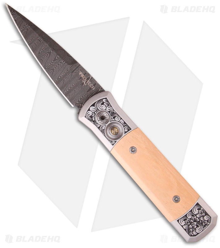 Protech Ultimate Custom Steel Godson Knife w/ Mastodon Ivory (3.15" Damascus)