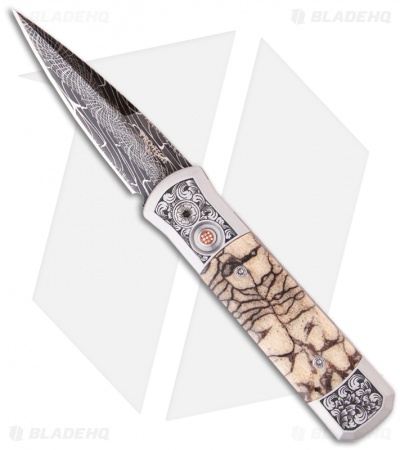 Protech Ultimate Custom Steel Godson Knife w/ Tiger Coral (3.15" Damascus)