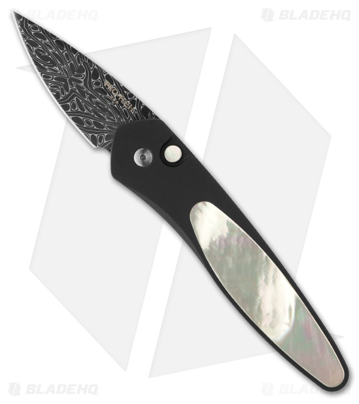 Protech Half-Breed Custom Pearl Automatic Knife (1.95" Damascus)