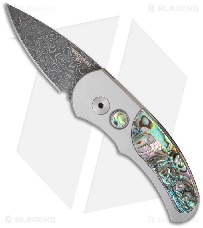 Pro-Tech Custom Runt J4 w/ Abalone Inlays (1.94" Damascus)