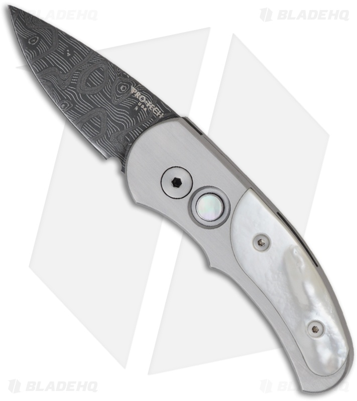 Pro-Tech Custom Runt J4 w/ Mother of Pearl Inlays (1.94" Damascus)