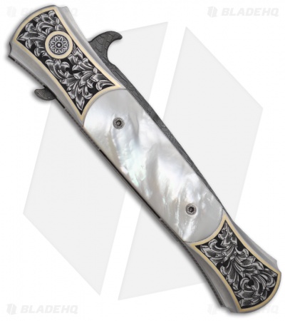 Pro-Tech Large Don Ultimate Masterpiece Custom Knife Mother of Pearl Damascus