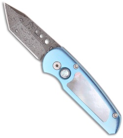 Pro-Tech Runt 3 Titanium Custom w/ Pearl Inlay (Damascus Tanto)