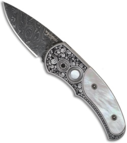 Pro-Tech Ultimate Custom Steel Runt J4 Mother of Pearl Inlays (1.94" Damascus)