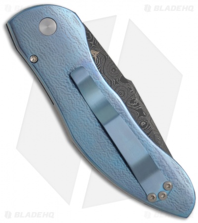 Pro-Tech Custom Blue Titanium Elishewitz Doru Automatic Knife w/ Damascus Blade