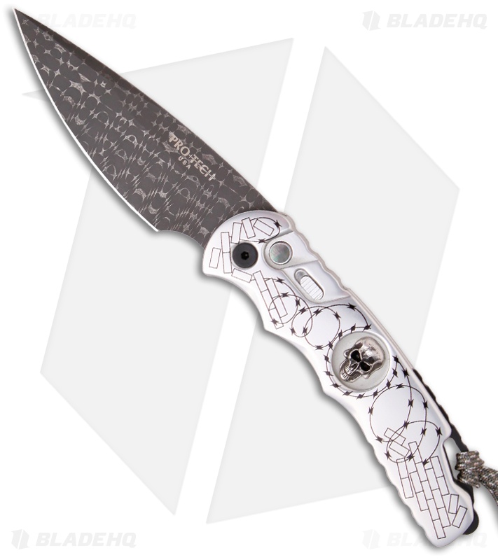 Protech Skull #3 TR-4 Razor Wire Automatic Knife (4" Damascus) Limited Edition