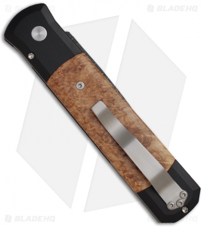 Pro-Tech Custom Godfather Automatic Knife w/ Black Ash Burl (4" Damascus) 906-D