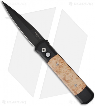Pro-Tech Godfather Automatic Knife Black / Maple Burl (4" Black) 907