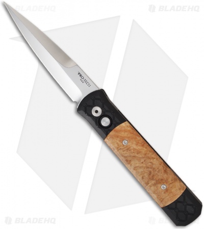 Pro-Tech Godfather Automatic Knife w/ Weave & Black Ash Burl (4" Polished) 942