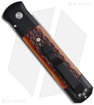 Pro-Tech Godfather Automatic Knife Black w/ Amber Jig Bone (4" Satin) 961