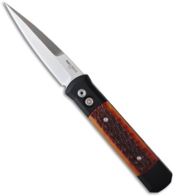 Pro-Tech Godfather Automatic Knife Black w/ Amber Jig Bone (4" Satin) 961