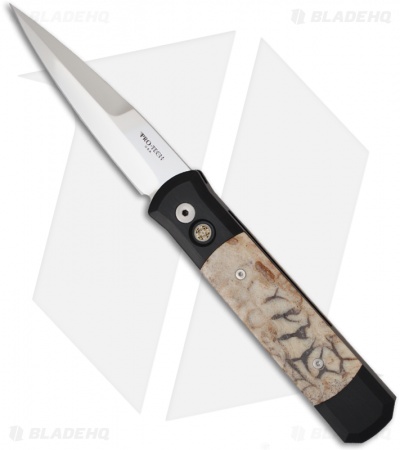 Pro-Tech Godfather Automatic Knife Black w/ Tiger Coral (4" Polished Plain)