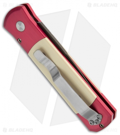 Protech Godson Automatic Knife Red w/ Ivory Micarta (3.15" Satin Plain) 751-RED