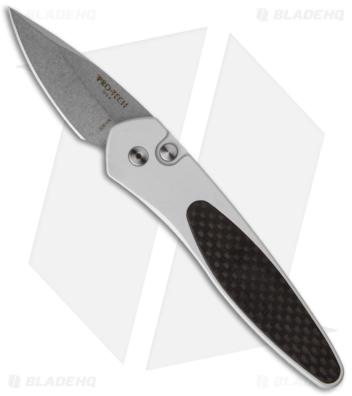 Pro-Tech Half-Breed Silver Automatic Knife Carbon Fiber (1.95" Stonewash) 3610