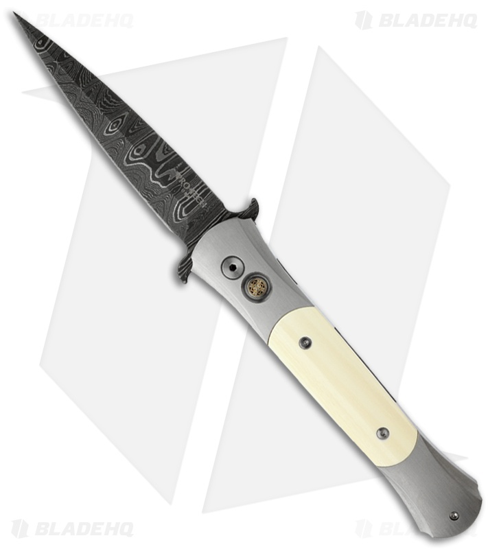 Protech Large Don Custom Steel Automatic Knife Mastodon Ivory (4.5" Damascus)