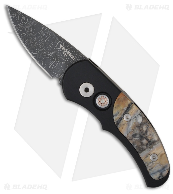 Pro-Tech Runt J4 Damascus Custom w/ Ancient Mastodon Tooth Inlays