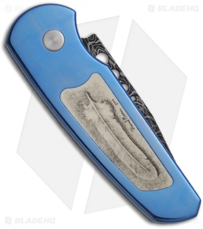 Pro-Tech One-of-a-Kind Custom Runt 2 Titanium Automatic Knife (1.9" Damascus)