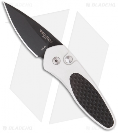 Protech Sprint Automatic Knife Silver w/ Carbon Fiber (1.95" Black) 2912