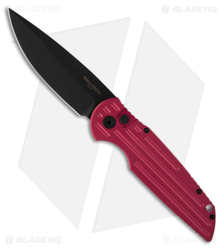 Protech Tactical Response TR-3 D2 Red Automatic Knife w/ Grooves (3.5" Plain)