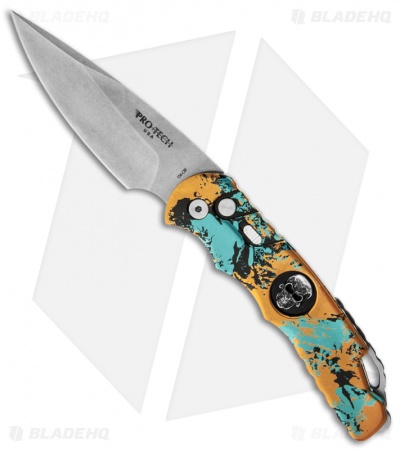 Pro-Tech TR-4 Splash Skull Proto Automatic Knife (4" Stonewash Plain)