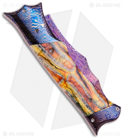 Rainy Vallotton Custom Phoenix Automatic Knife Yellow Molar (Damascus)