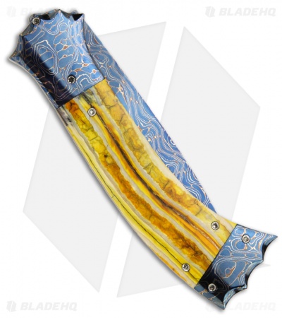 Rainy Vallotton Custom SideWinder Automatic Knife Yellow Molar (Damascus)