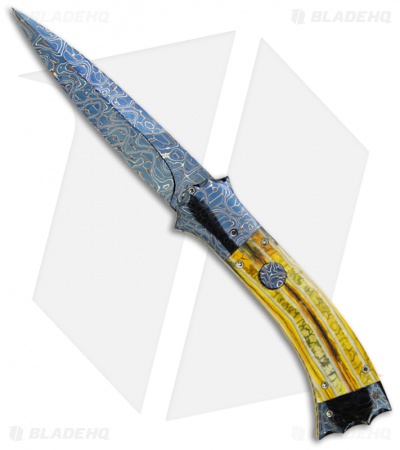 Rainy Vallotton Custom SideWinder Automatic Knife Yellow Molar (Damascus)