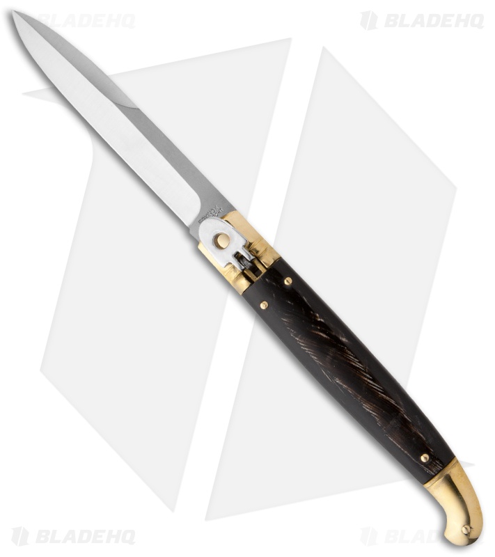 SKM 9.5" Sicilian Brass Lever Lock Automatic Knife Dark Horn (Bayonet)