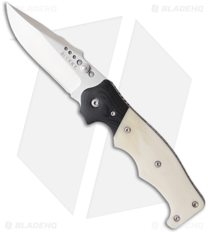 CRKT The Natural 2 Spring Assisted Knife White Bone & G10 (3.25" Plain) 7080